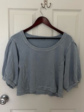 aerie Dusty Blue Puff-Sleeve Cropped Top